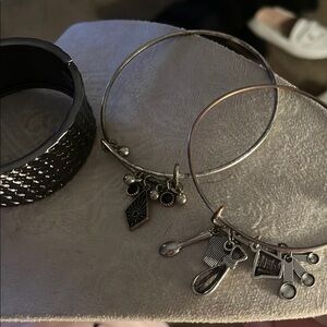 Bundle of 3 ! Vintage bangles & wide bracelet Silver Charms one two tone bangle.